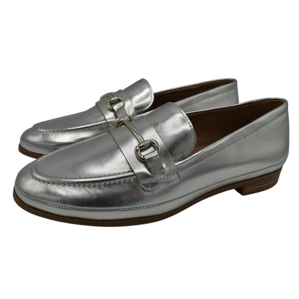 Blondo Women Size 7 Benita Platinum Metallic Leather WP‎ Slip On Loafers Shoes